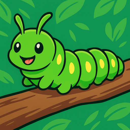 gambar anime ulat caterpilar di batang pohon.
In-Game asset.  2d.  High contrast.  No shadows