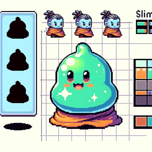 snes anime dragon quest style slime enemy.
Single Game Texture.  In-Game asset.  2d.  Blank background.  High contrast.  No shadows