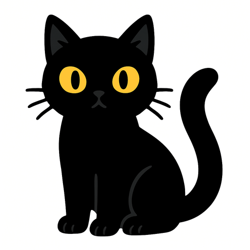 siyah bir kedi.
In-Game asset.  2d.  High contrast.  No shadows