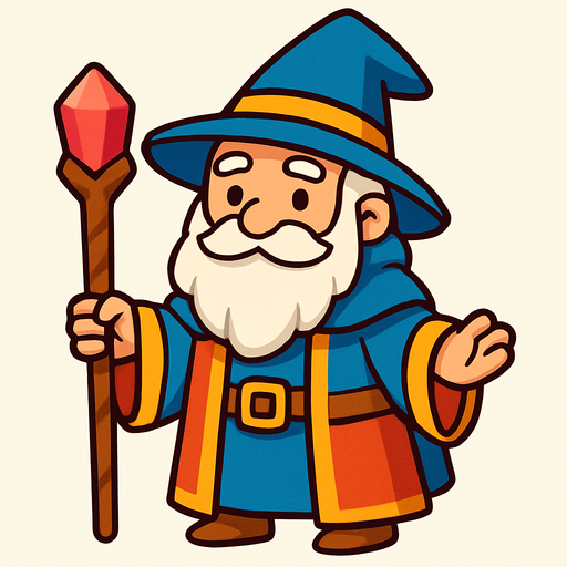 friendly wizard. rpg. 2d. no shadows.