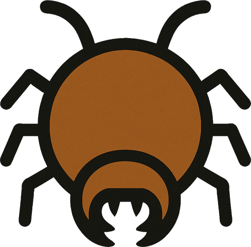 A brown circle with bug like antennas and bug legs with bug jaws and no eyes.
In-Game asset.  2d.  High contrast.  No shadows. Very simple