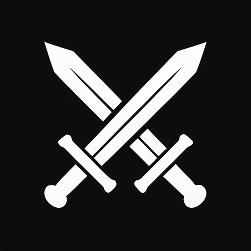 2 çapraz bir birne girmiş kılıç simgesi olacak beyaz olsun.
In-Game asset.  2d.  High contrast.  No shadows