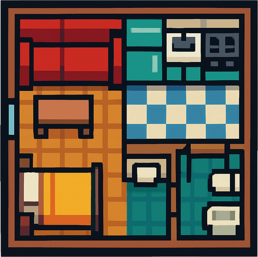 Apartment tile 2d pixilated topdown.
In-Game asset.  2d.  High contrast.  No shadows
