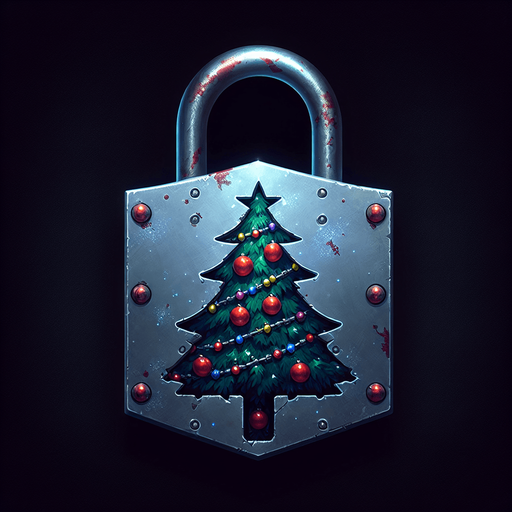 eerie christmas inspired tree lock with a resident evil style.
Single Game Texture. In-Game asset. 2d. Blank background. High contrast. No shadows.