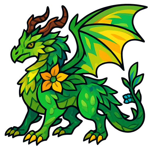 Dragon légendaire de la nature.
In-Game asset.  2d.  High contrast.  No shadows