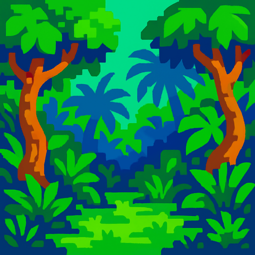 pixart jungle.
In-Game asset.  2d.  High contrast.  No shadows