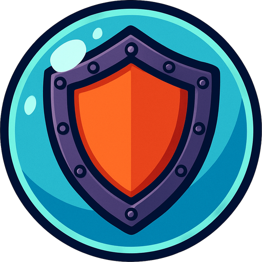 a shield inside a glass bubble.
In-Game asset.  2d.  High contrast.  No shadows