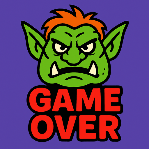 Troll game over.
In-Game asset.  2d.  High contrast.  No shadows