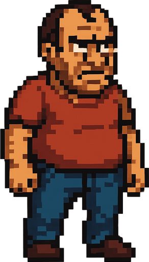 bad regular casual middle aged man full body 2d pixel art.
In-Game asset.  2d.  High contrast.  No shadows