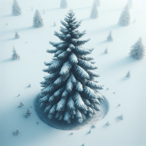 Photorealistic pinetree covered by snow, drone view
