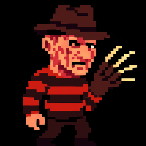 freddy kruger pixel.
In-Game asset.  2d.  High contrast.  No shadows
