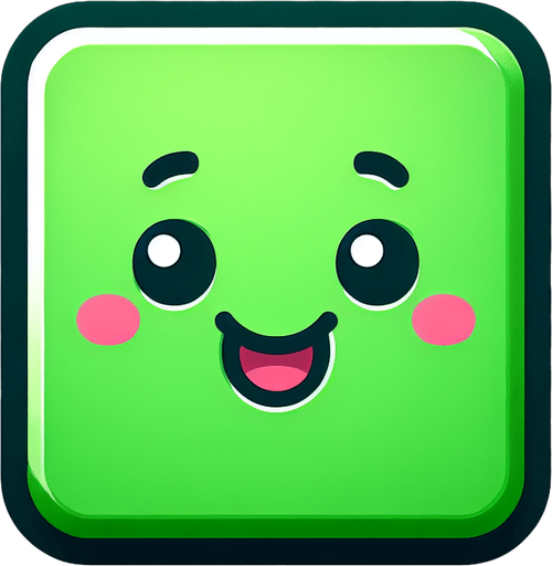 Perfectly square bright green game piece with cute happy face. Cartoon style. Cute art style. Simple vector style. No Shadows.
Single Game Texture. In-Game asset. 2d. Blank background. High contrast. No shadows.