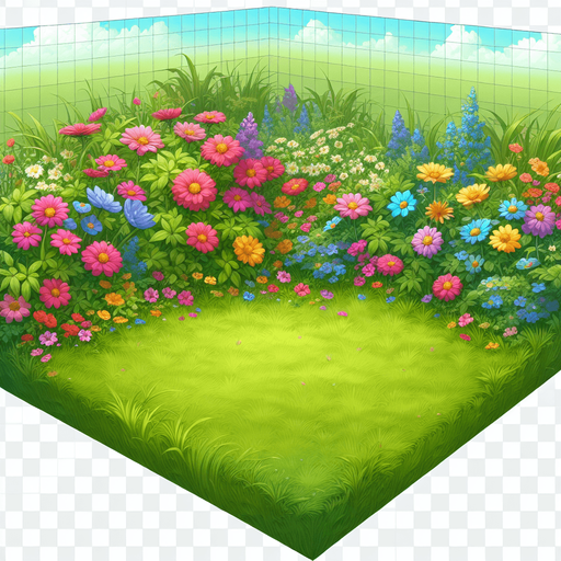 make the image of a grass side with flowers.
Single Game Texture.  2d.  Blank background.  No shadows