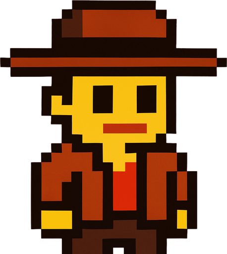 character with a hat, 2d, pixel,.
2d.  High contrast.  No shadows
