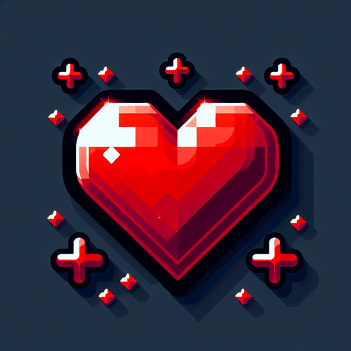 red colored heart for representing player health in the game..
Single Game Texture.  In-Game asset.  2d.  Blank background.  High contrast.  No shadows