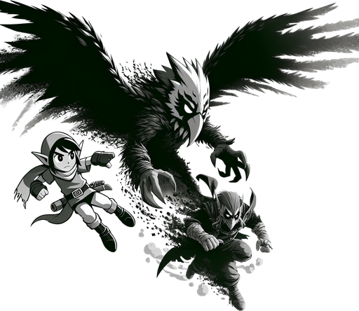 dangerous bird teen soldier mario bird, flying on air ,grey and black villain gliding on air.
Single Game Texture.  In-Game asset.  2d.  Blank background.  High contrast.  No shadows