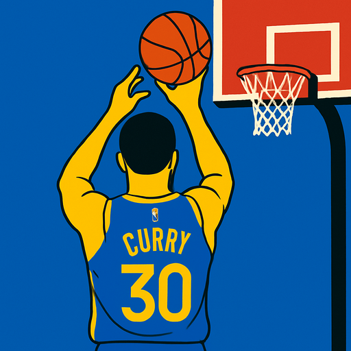 Third person view basketball player Steph curry shooting 
In-Game asset.  2d.  High contrast.  No shadows