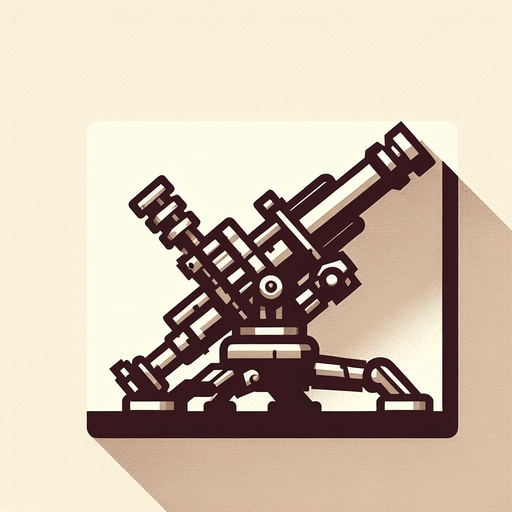 Артиллерийское оружие, смотрит вверх.
Single Game Texture. In-Game asset. 2d. Blank background. High contrast. No shadows.