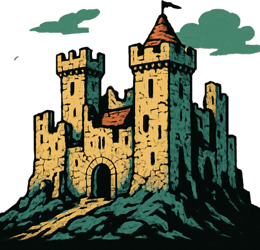 bunu yıpranmış orta çağ şatosuyla değiştir.
In-Game asset.  2d.  High contrast.  No shadows
