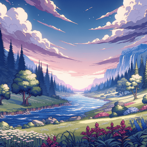 Cool scenic view.
Single Game Texture. In-Game asset. 2d. Blank background. High contrast. No shadowcs.