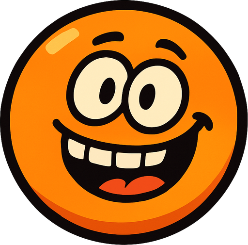 An orange round ball with a silly smile.
In-Game asset.  High contrast.  No shadows