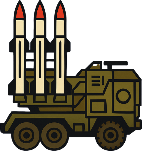 A surface-to-air (SAM) missile launcher..
In-Game asset.  2d.  High contrast.  No shadows. Top down view