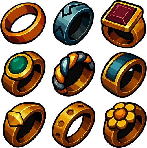 Pack of different rings.
In-Game asset.  High contrast.  No shadows. 3D