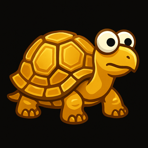 A golden land turtle with googly eyes looking to the right.
In-Game asset.  2d.  High contrast.  No shadows