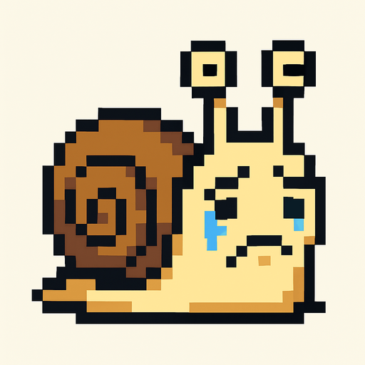 desperate depressive cute snail 2d pixel art.
In-Game asset.  2d.  High contrast.  No shadows