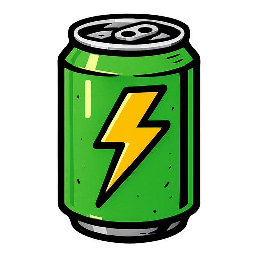 1 Lata verde con un rayo, sin fondo.
In-Game asset.  2d.  High contrast.  No shadows