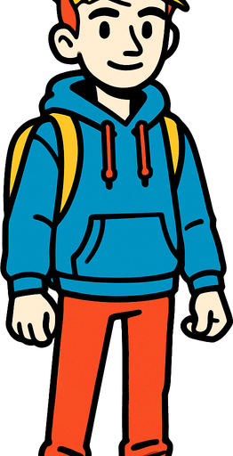 teenager.
In-Game asset.  2d.  High contrast.  No shadows