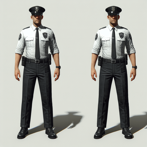 A security guard.
Single Game Texture. In-Game asset. 2d. Blank background. High contrast. No shadows.