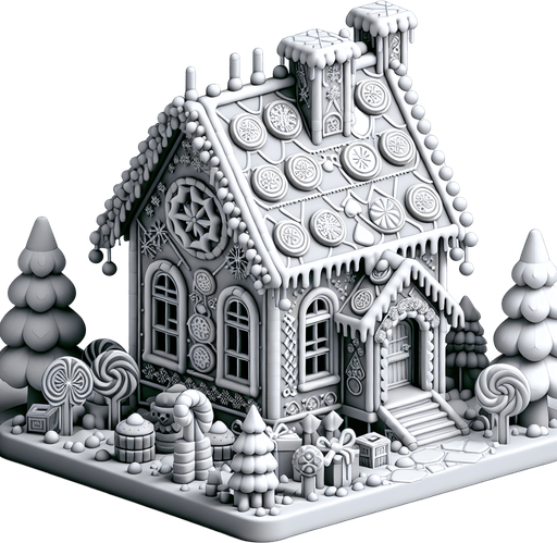 a christmas gingerbread house. plastic style. Single Game Texture. In-Game asset. 2d. Blank background. High contrast. No shadows.