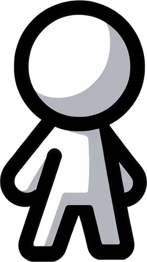 White gameplay character, black outline.
Single Game Texture.  In-Game asset.  2d.  Blank background.  High contrast.  No shadows