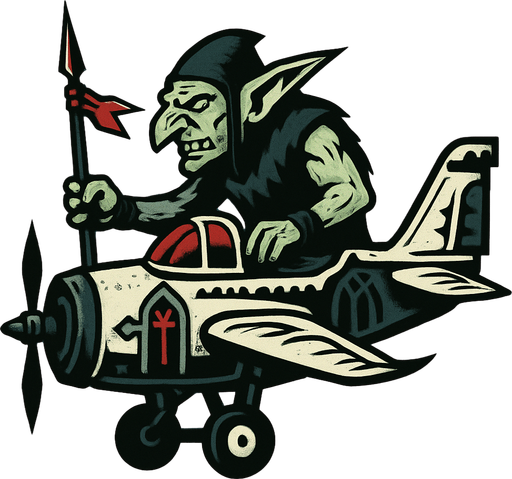 goblin spear ghotic fantasy warplane. side scroller.
In-Game asset.  2d.  High contrast.  No shadows