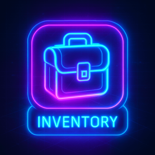 Neon cyberpunk bag inventory button icon magic glowing futuristic 3d hologram