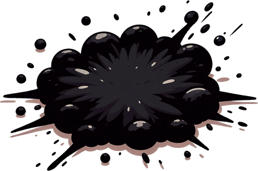 a black scorch mark on the ground left by a meteor impact. cartoon.
Single Game Texture.  In-Game asset.  2d.  Blank background.  High contrast.  No shadows