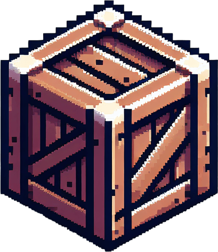 pixel art of a crate, flat side view . Single Game Texture. In-Game asset. 2d. Blank background. High contrast. No shadows.