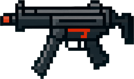mp5 gun pixel.
In-Game asset.  2d.  High contrast.  No shadows