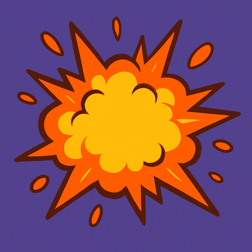explosion but not realistic.
In-Game asset.  2d.  High contrast.  No shadows