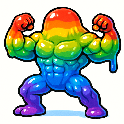 Elleri ayakları kolları olan gökkuşağı renklerinde yüzsüz çok fazla kaslı damarlı slime yap. Tatlı
In-Game asset.  2d.  High contrast.  No shadows