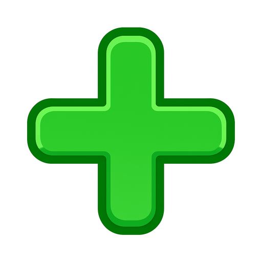 Un signo de más en verde.
In-Game asset.  2d.  High contrast.  No shadows