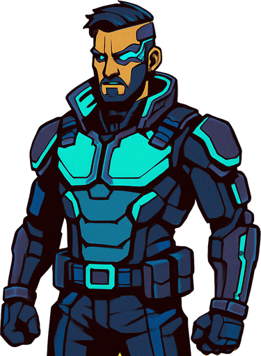 Male Cyber Character.
In-Game asset.  2d.  High contrast.  No shadows