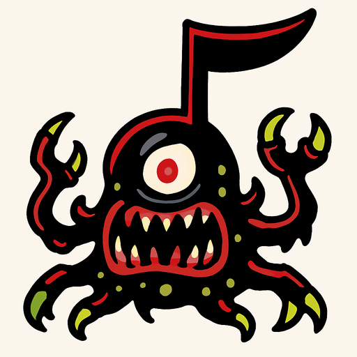 MÜZİK NOTASI ŞEKLİNDE BİR UZAYLI CANAVAR BOSS ÇİZ AYAKSIZ.
In-Game asset.  2d.  High contrast.  No shadows