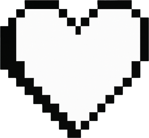 un corazon de color blanco con bordes negros, el mismo que lanza Jevil en deltarune capitulo 1, el corazon es pixeleado 16x16 (el fondo de la imagen sea roja).
In-Game asset.  2d.  High contrast.  No shadows