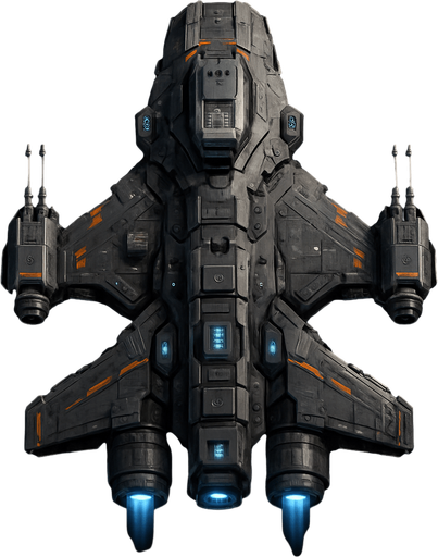 Uzay temalı Savaş Gemisi, gerçekçi, yazısız üstten görünüm. 
In-Game asset.  High contrast.  No shadows