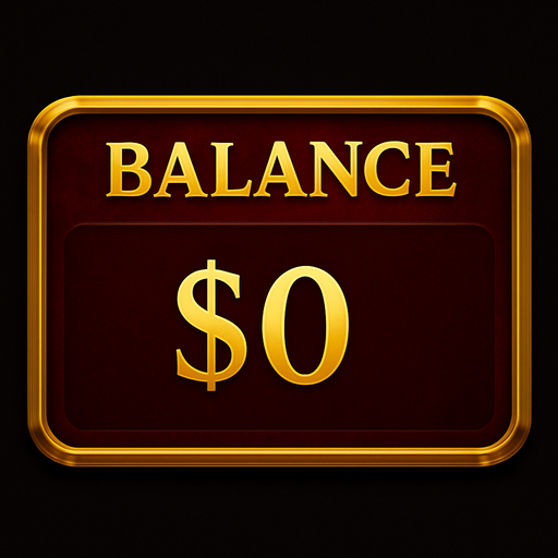 Crea un asset visual para un panel de visualización del 'BALANCE' del jugador, con la palabra 'BALANCE' ubicada en la parte superior.

Objetivo: Un espacio claro, elegante y prominente para mostrar el saldo monetario, coherente con la estética de lujo del casino 'La Tentación Dorada', con la etiqueta 'BALANCE' en la parte superior para facilitar su identificación.

Diseño:

Forma: Un panel rectangular horizontal, con bordes suavemente redondeados o un diseño elegante.

Material/Textura: Acabado metálico pulido (dorado, plateado) o un fondo de terciopelo oscuro (negro, rojo vino, azul noche).

Texto Fijo (Arriba): La palabra 'BALANCE' (o 'SALDO') debe ubicarse en la parte superior del panel, centrada o alineada a la izquierda/derecha según el diseño. Utiliza una tipografía limpia, legible y de estilo casino, en un tamaño adecuado para ser una etiqueta.

Espacio para el Valor (Abajo): Debe haber un espacio claro y destacado debajo de la palabra 'BALANCE' para que el valor numérico del sa.
In-Game asset.  2d.  High contrast.  No shadows