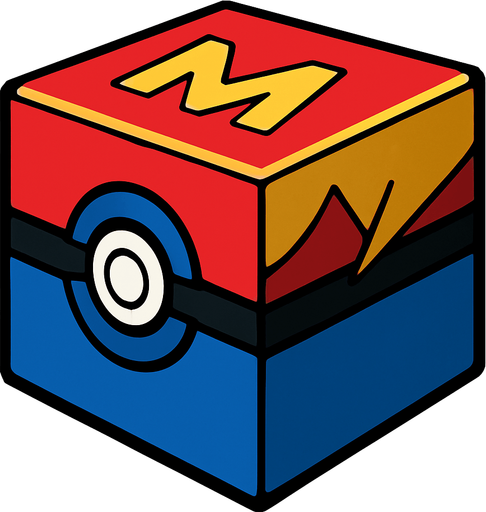make a cube but like a pokeball and  make it the legendary one make with red and golden and blue but do diffrently.
In-Game asset.  2d.  High contrast.  No shadows