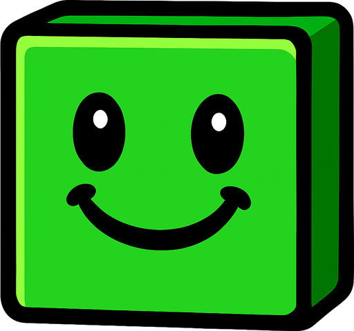 Happy green block.
In-Game asset.  2d.  High contrast.  No shadows