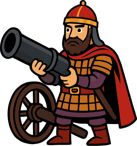 Animasyon çizgi dizi tarzında bizans topçusu.
In-Game asset.  2d.  High contrast.  No shadows